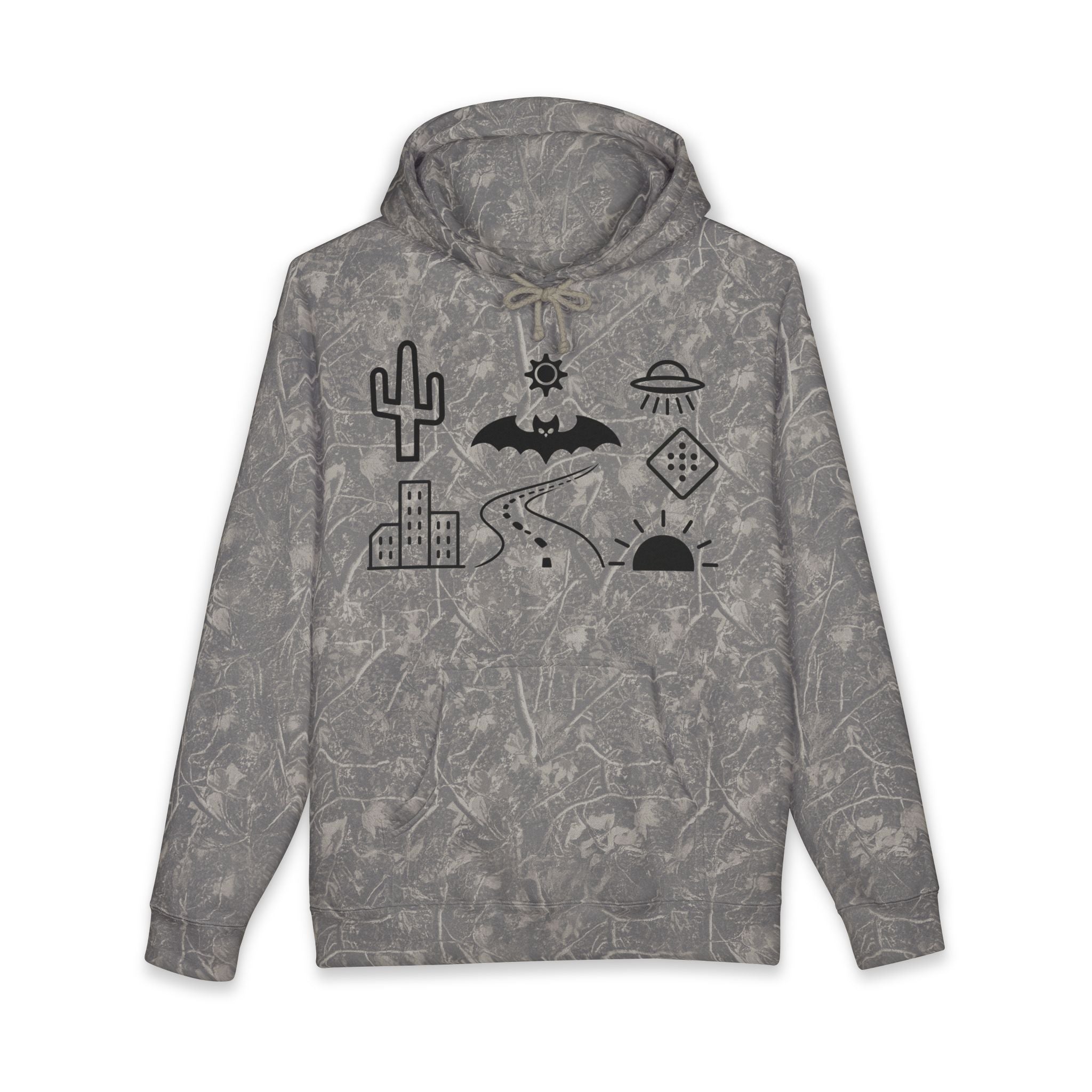 Mystic Desert Icons Hoodie | Bat, Cactus, UFO, Skull Graphic Sweatshirt