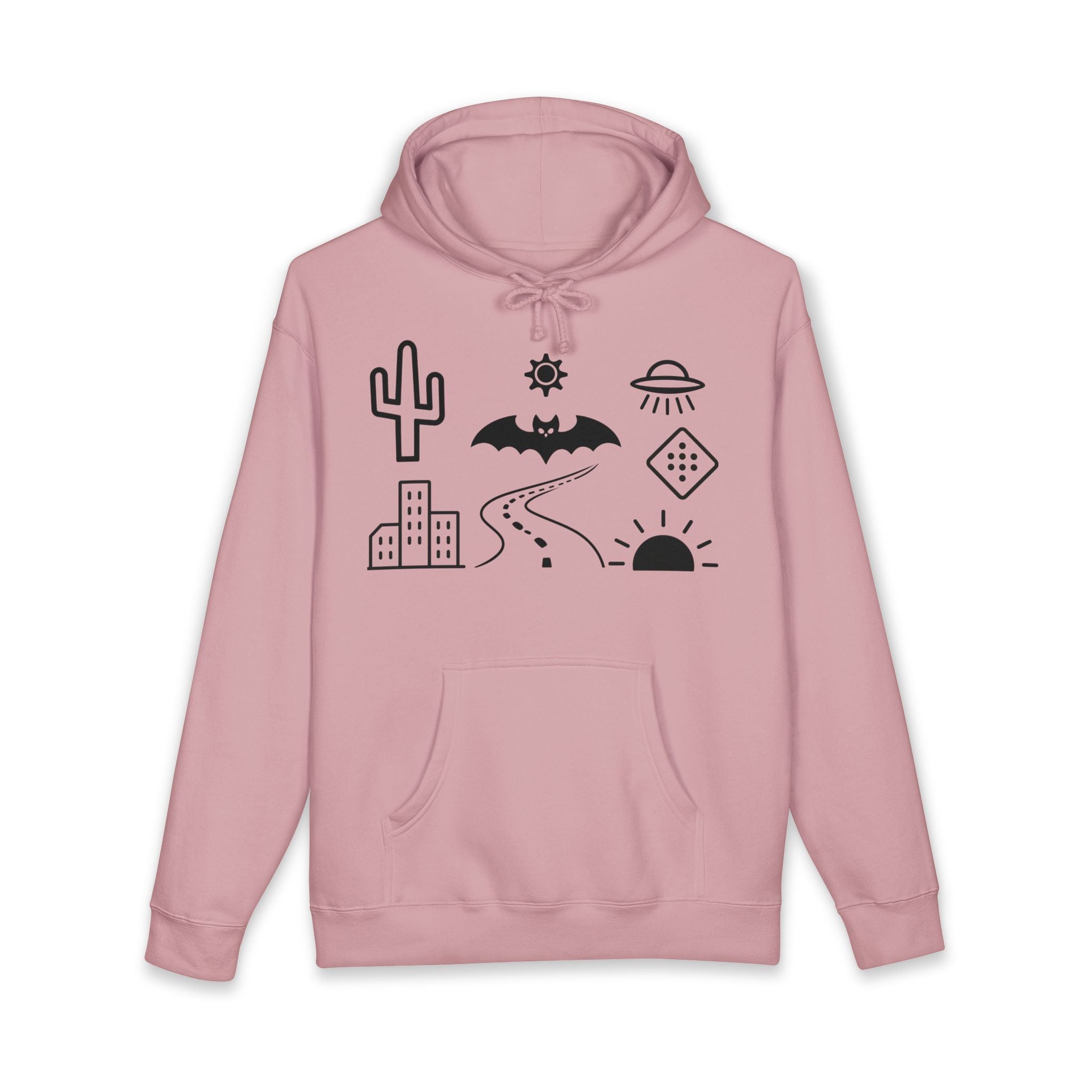 Mystic Desert Icons Hoodie | Bat, Cactus, UFO, Skull Graphic Sweatshirt